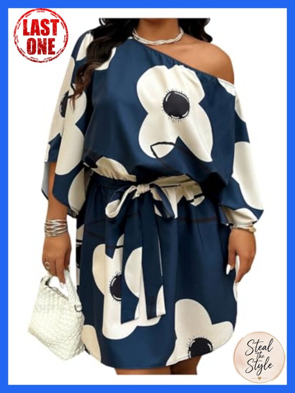 Plus Size Floral Off Shoulder A-Line Belted Dress
